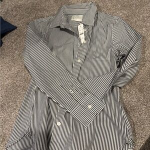 J. Crew Black and White Striped Shirt 4 Petite